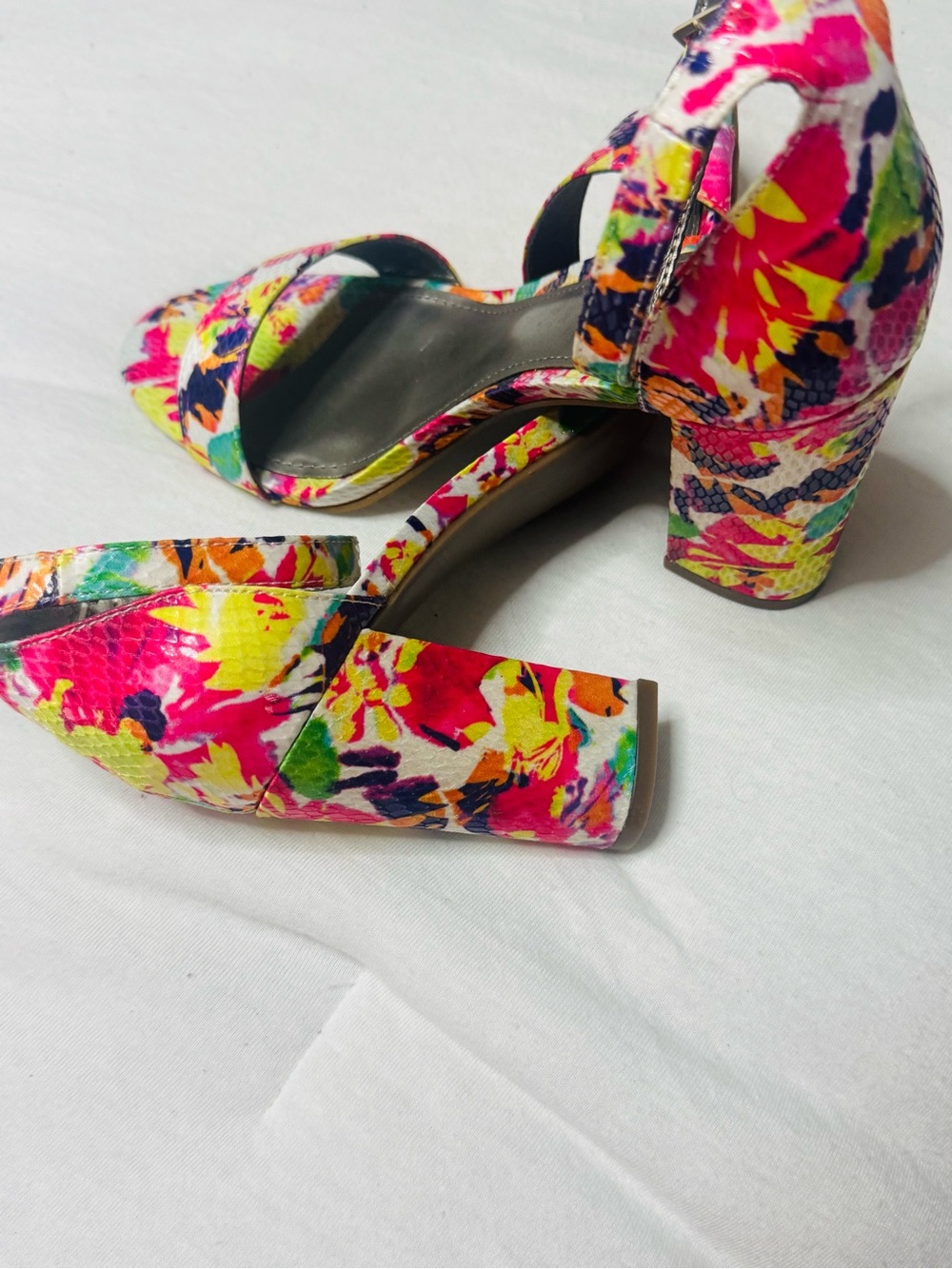 Native Shoes Multicolor Floral Block Heel Sandals - Pink, Yellow, Green, Blue